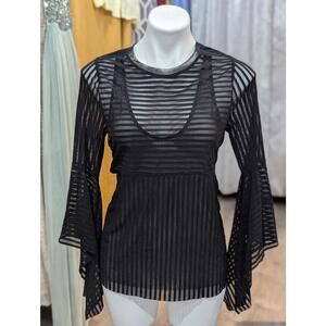 BCBGMaxazria Sheer Striped Bell Sleeve Top